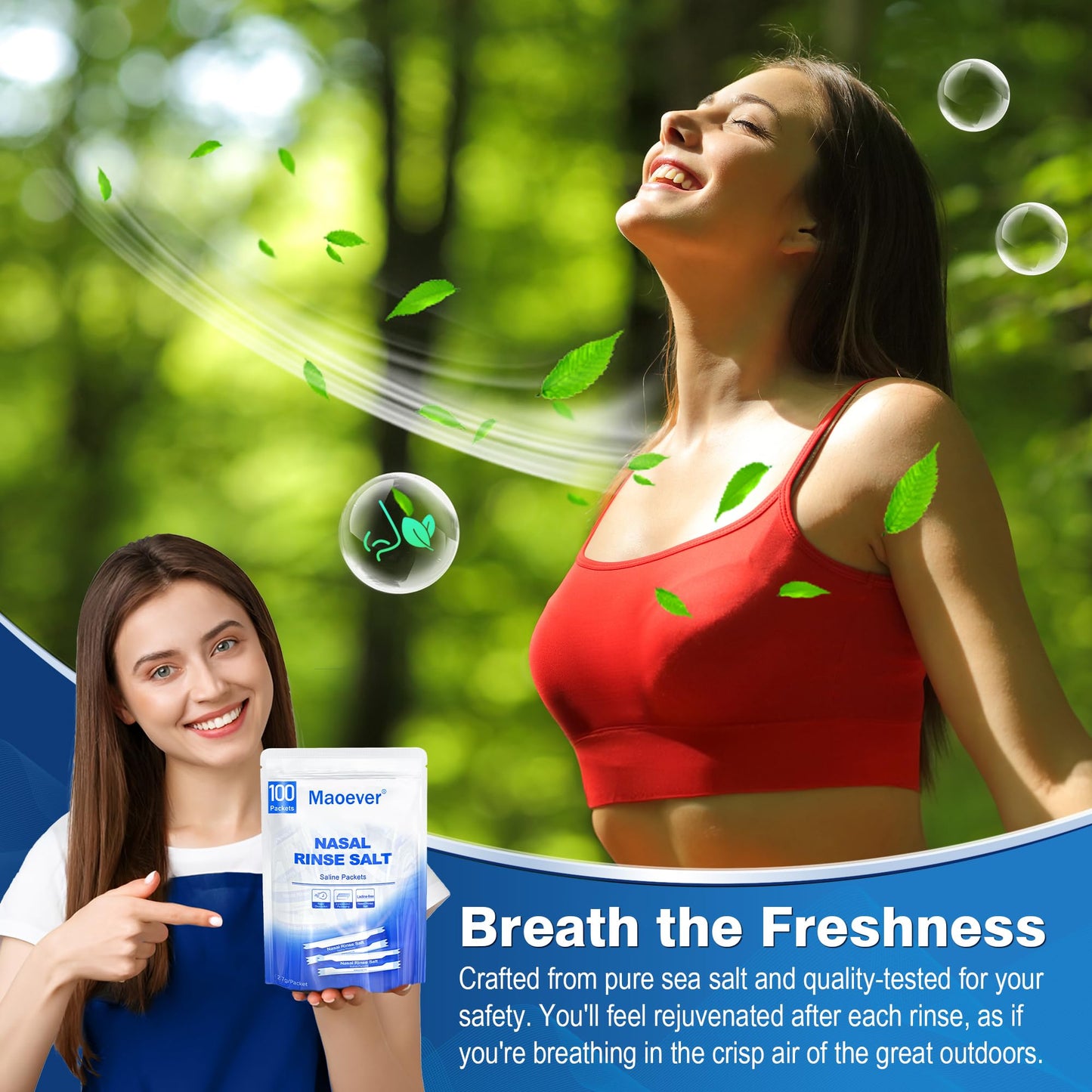 MAOEVER Neti Pot Salt Packets – 100 Individually Wrapped Saline Packets for Nasal Irrigation