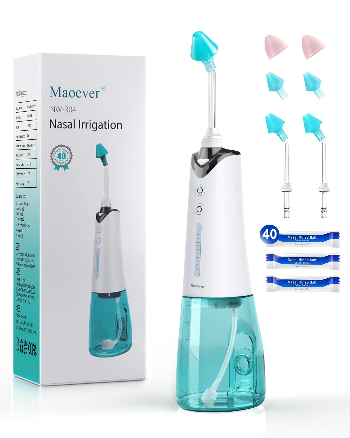 MAOEVER Nasal Irrigation System - Cordless Sinus Rinse, 5 Modes, 6 Tips