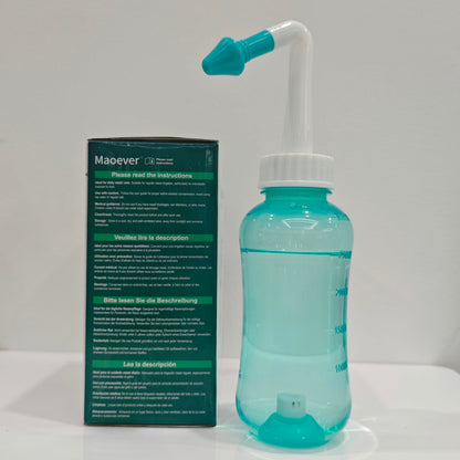 MAOEVER Neti Pot Sinus Rinse Bottle – BPA-Free 300 ml, 30 Salt Packets, Thermometer