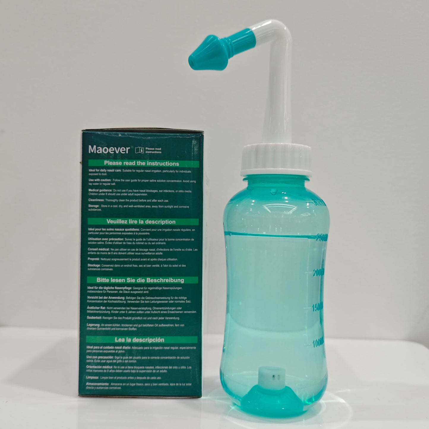 MAOEVER Neti Pot Sinus Rinse Bottle – BPA-Free 300 ml, 30 Salt Packets, Thermometer
