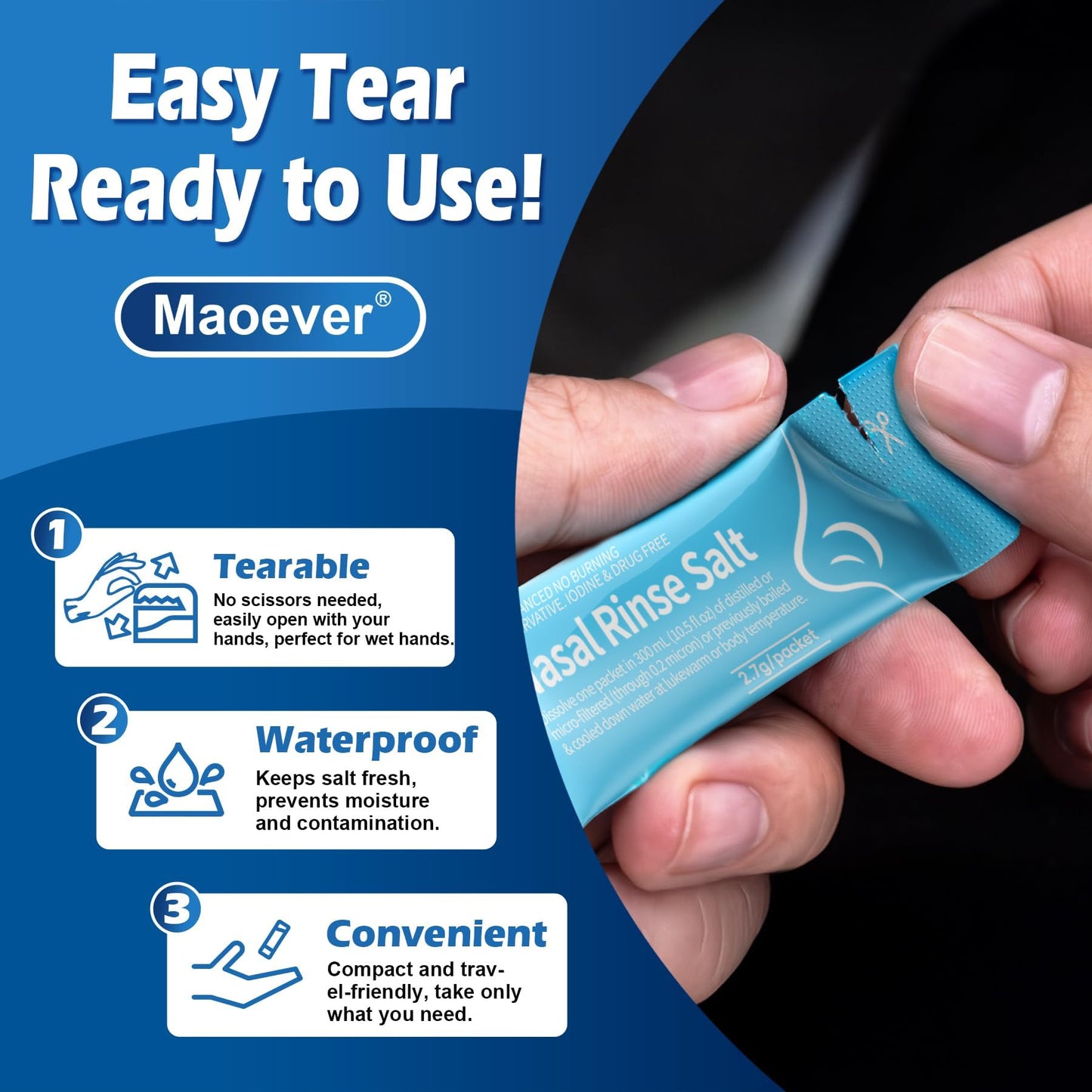 MAOEVER 100 Saline Packets for Nasal Irrigation | Neti Pot Salt Packets (Green, 100)