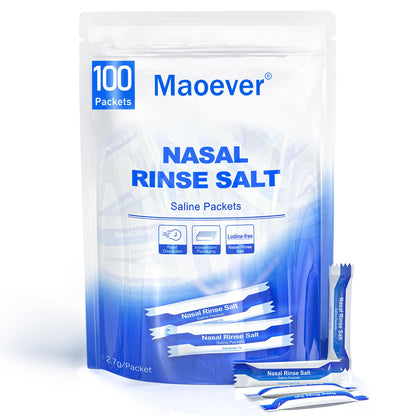 MAOEVER Neti Pot Salt Packets – 100 Individually Wrapped Saline Packets for Nasal Irrigation