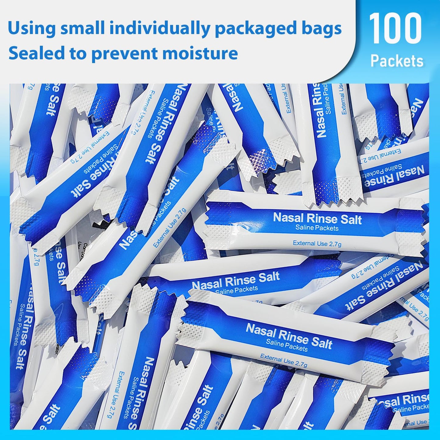 MAOEVER Neti Pot Salt Packets – 100 Individually Wrapped Saline Packets for Nasal Irrigation