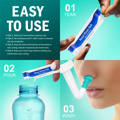 MAOEVER Neti Pot Sinus Rinse Bottle – BPA-Free 300 ml, 30 Salt Packets, Thermometer