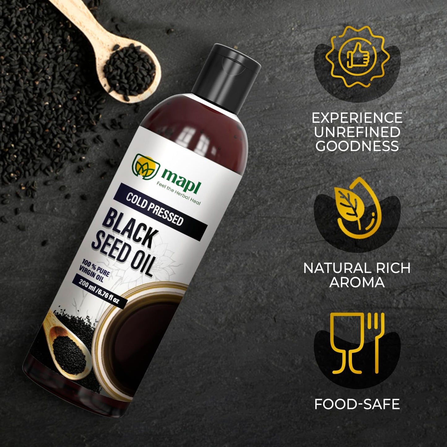 Mapl Organic Black Seed Oil – Cold-Pressed Nigella Sativa (200ml)