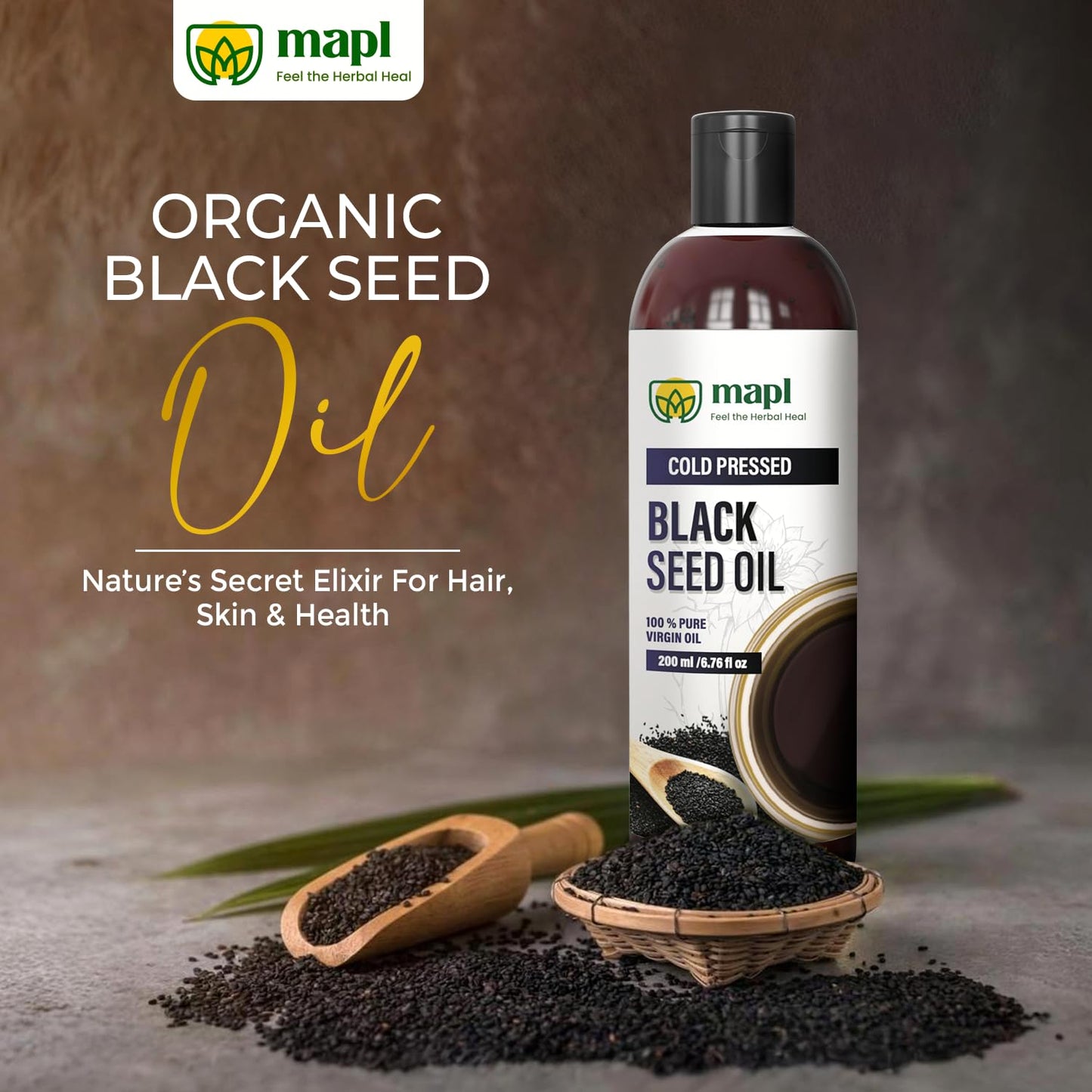 Mapl Organic Black Seed Oil – Cold-Pressed Nigella Sativa (200ml)