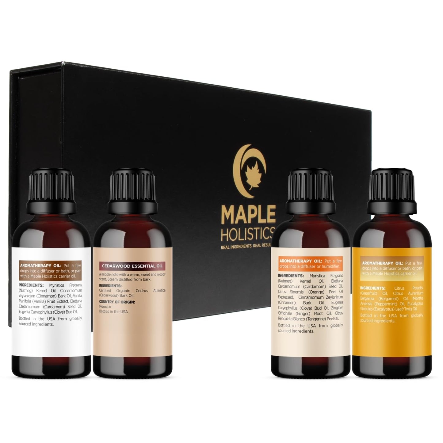 Maple Holistics Fall Essential Oils Set for Diffuser - 4x30mL Pumpkin Spice, Cedarwood, Vanilla Spice & Focus