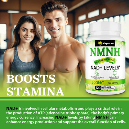 Mapurwn NMNH NMN Supplement 500mg | NAD+ Booster for Aging, Energy & Focus | 120 Count