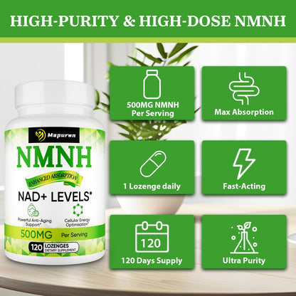 Mapurwn NMNH NMN Supplement 500mg | NAD+ Booster for Aging, Energy & Focus | 120 Count