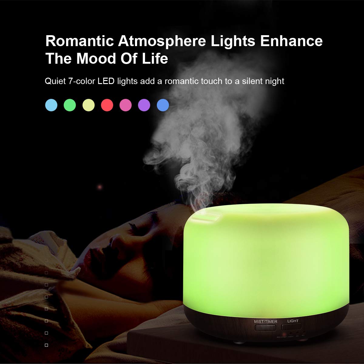 Marchred 300ML Essential Oil Diffuser with Remote – Ultrasonic Humidifier for Large Rooms (Dark Wood Grain)