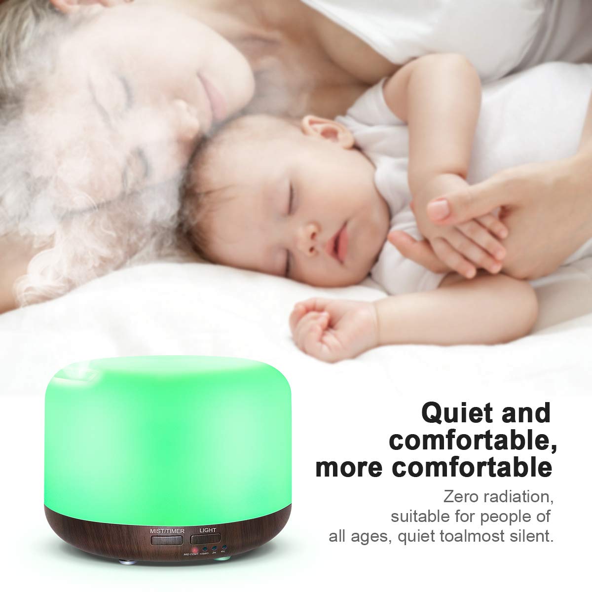 Marchred 300ML Essential Oil Diffuser with Remote – Ultrasonic Humidifier for Large Rooms (Dark Wood Grain)