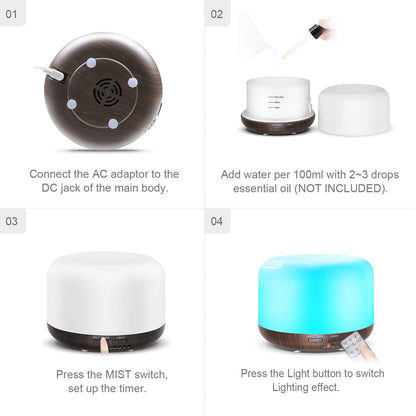 Marchred 300ML Essential Oil Diffuser with Remote – Ultrasonic Humidifier for Large Rooms (Dark Wood Grain)