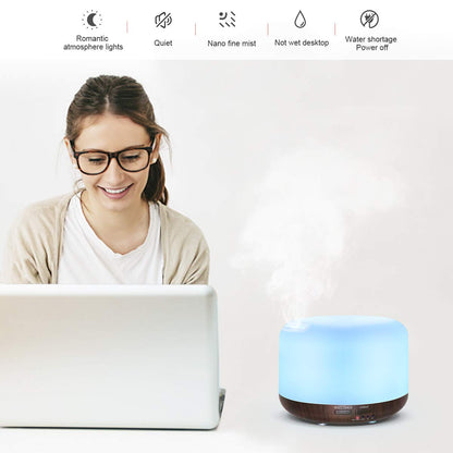 Marchred 300ML Essential Oil Diffuser with Remote – Ultrasonic Humidifier for Large Rooms (Dark Wood Grain)