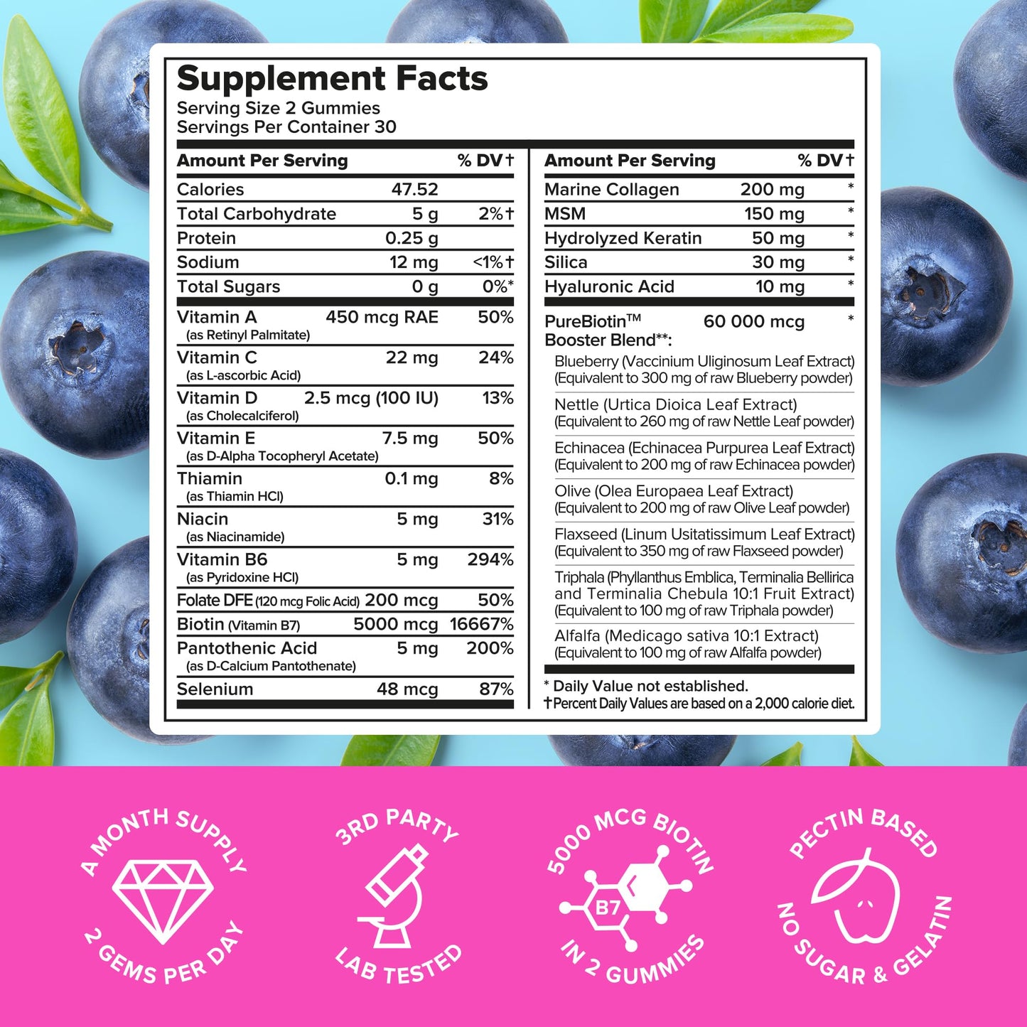 MAREE Vitamin B1 Thiamine & Biotin Gummies - A E D C Vitamins Complex with Keratin, Collagen, Hyaluronic & Pantothenic Acid for Skin, Nails & Hair