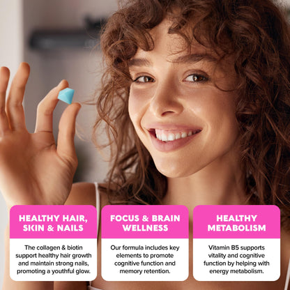 MAREE Vitamin B1 Thiamine & Biotin Gummies - A E D C Vitamins Complex with Keratin, Collagen, Hyaluronic & Pantothenic Acid for Skin, Nails & Hair
