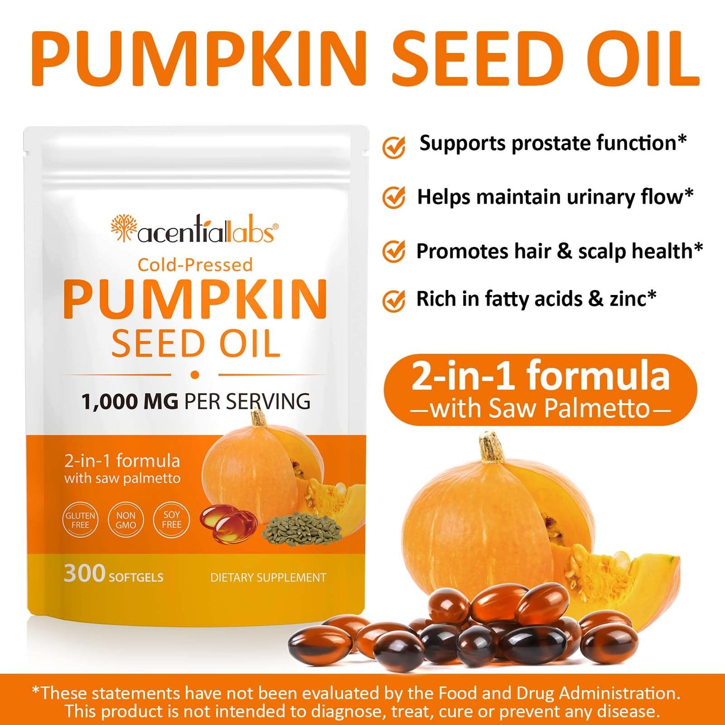 Mariayu Pumpkin Seed Oil Capsules, 1000mg Per Softgels, Cold Pressed & Efficient Absorption, Essential Fatty Acids, Good for Hair, Urinary