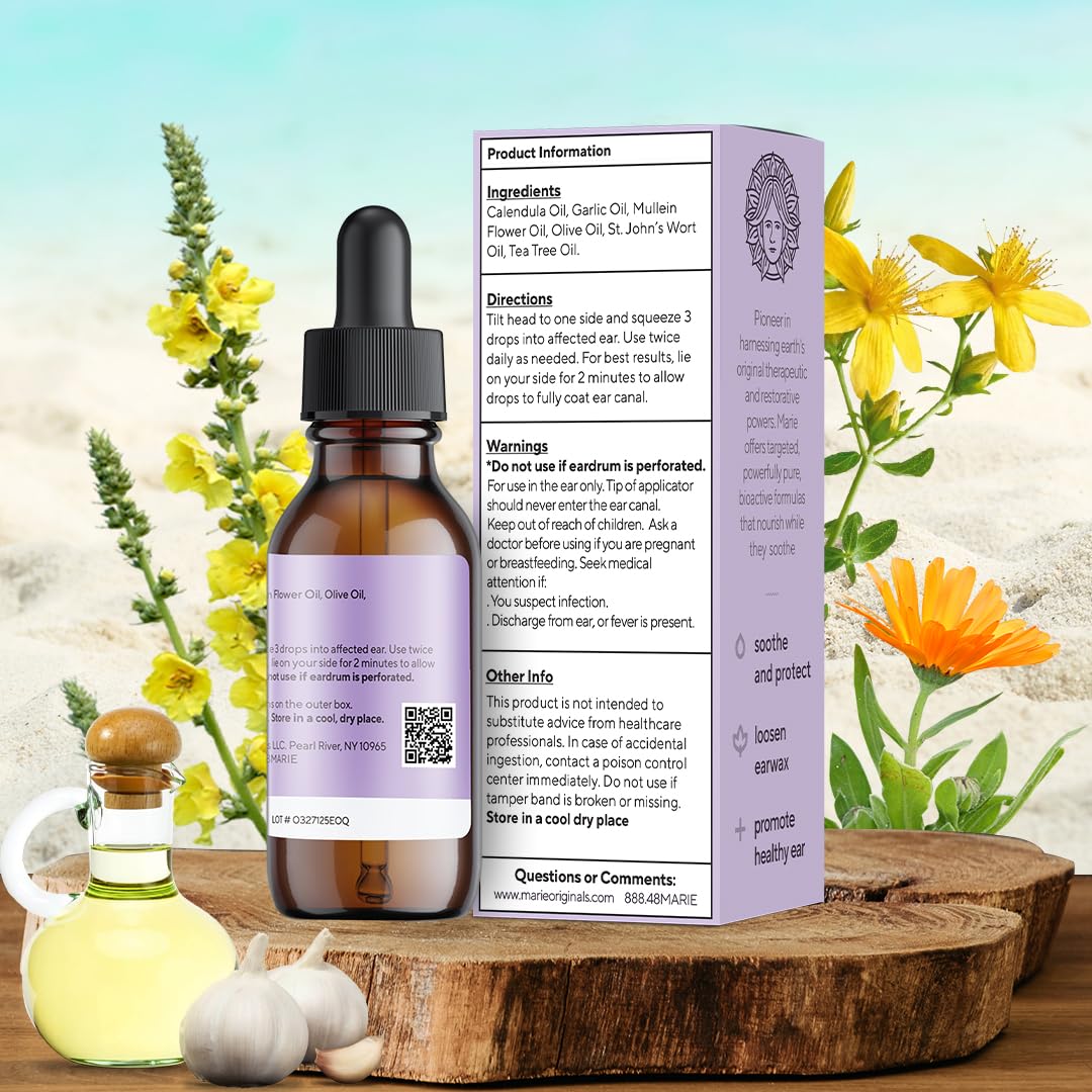 Marie Originals Natural Ear Oil Drops – Mullein Garlic Herbal Ear Care for All