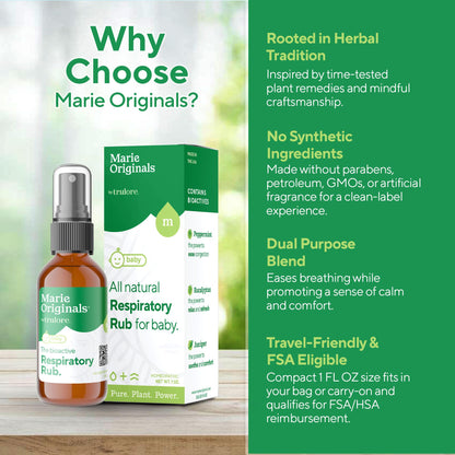 Marie Originals Natural Respiratory Baby Chest Rub | Breathe Essential Oil Blend for Babies & Toddlers | Petroleum Free, 1oz