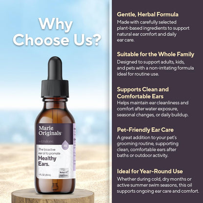 Marie Originals Natural Ear Oil Drops – Mullein Garlic Herbal Ear Care for All