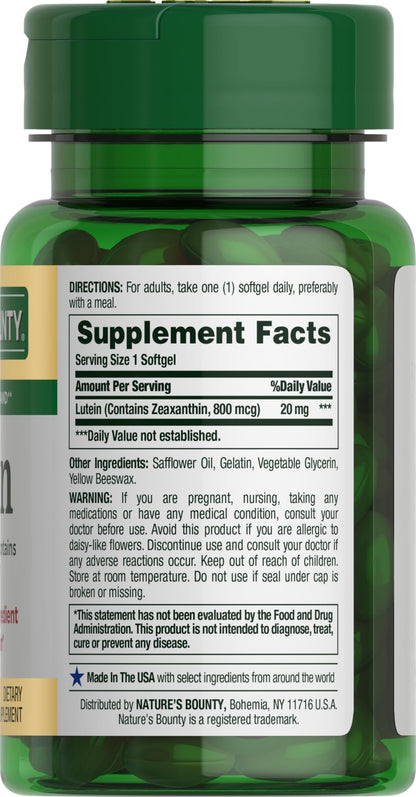 Nature's Bounty Lutein Pills – Eye Health Support, 20 mg, 40 Softgels