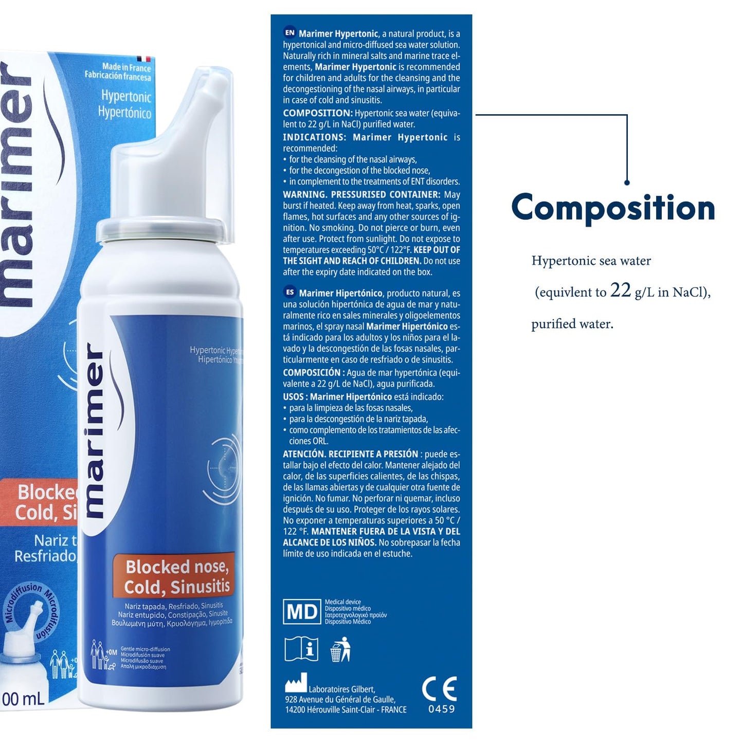 Marimer Hypertonic Saline Nasal Spray All Natural Seawater - 3 Pack (100 mL each)