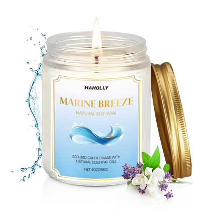 Marine Breeze Candle 9 oz – Scented Soy Candle for Calming Home Ambiance