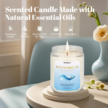 Marine Breeze Candle 9 oz – Scented Soy Candle for Calming Home Ambiance