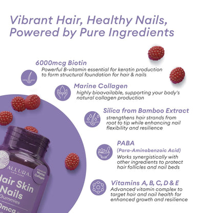 Biotin Hair Gummies 6000mcg – Hair, Skin & Nails Vitamins for Women | Made in USA | Passion Fruit 60ct