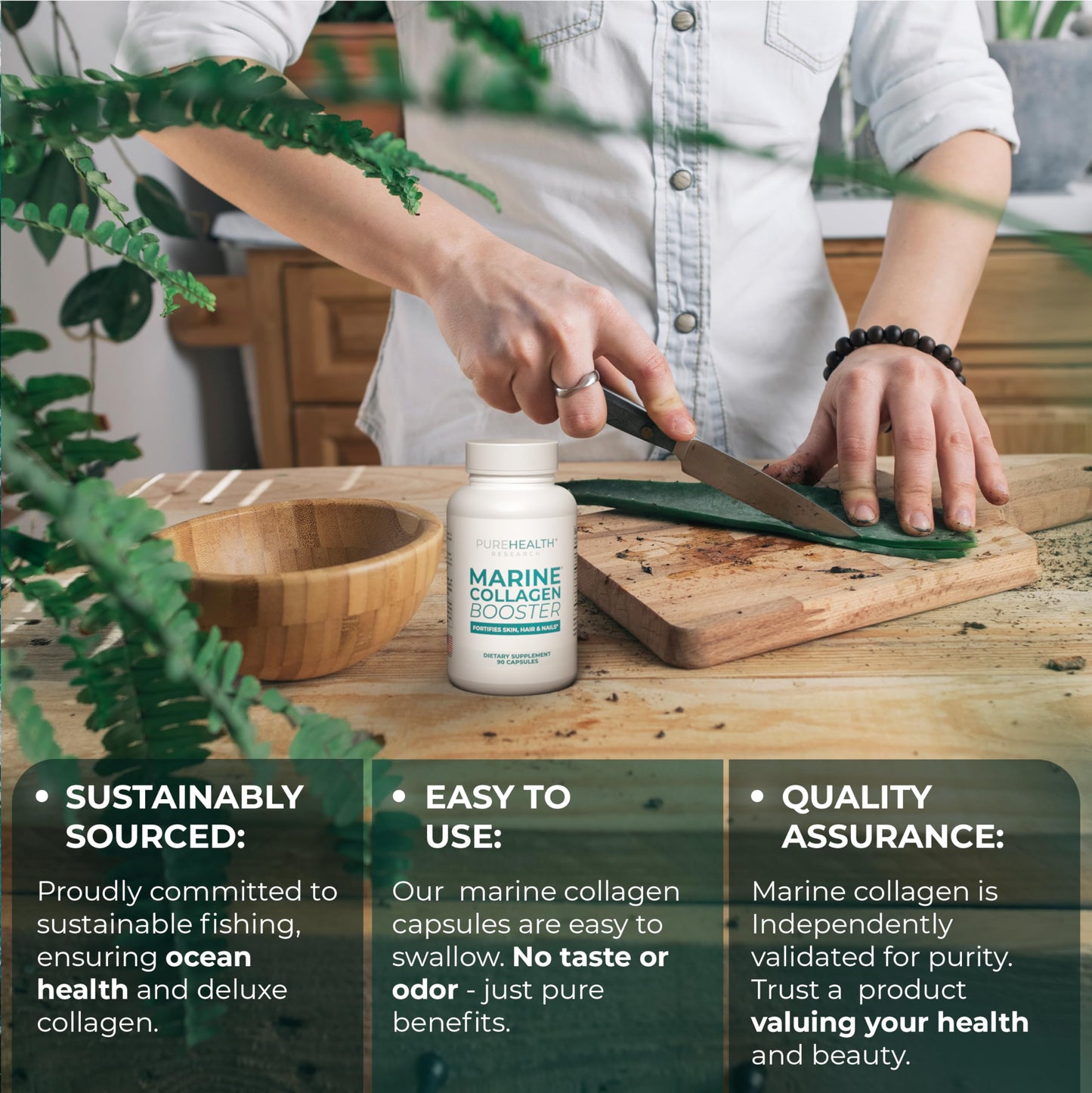 Marine Collagen & Hyaluronic Acid Supplements – Hair, Skin & Nails, 90 Caps