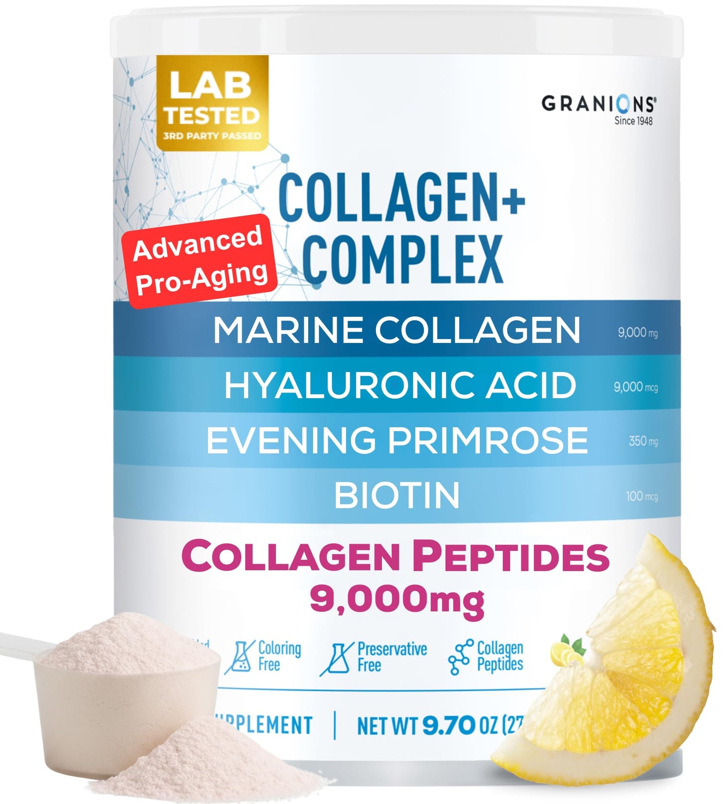 Marine Collagen Powder – Pink Lemonade 9.7oz | Type I Hydrolyzed Marine Collagen Peptides