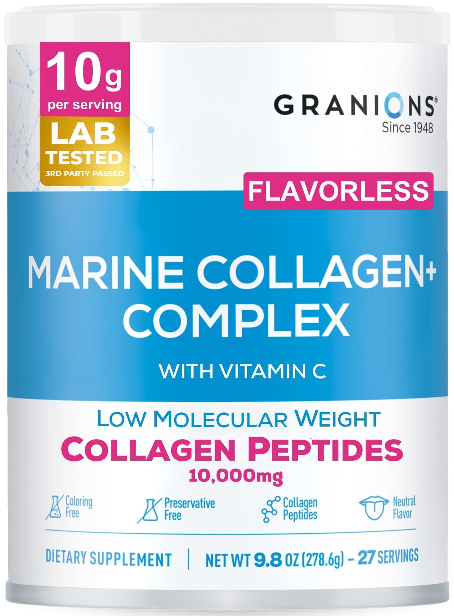 Marine Collagen Powder Unflavored - Type I Hydrolyzed Peptides + Acerola Vitamin C (9.8oz)