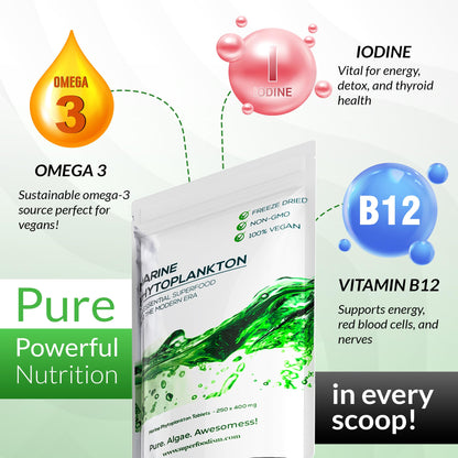 SuperFoodISM Marine Phytoplankton Supplement - Omega-3 & Essential Nutrients (250 Tablets)