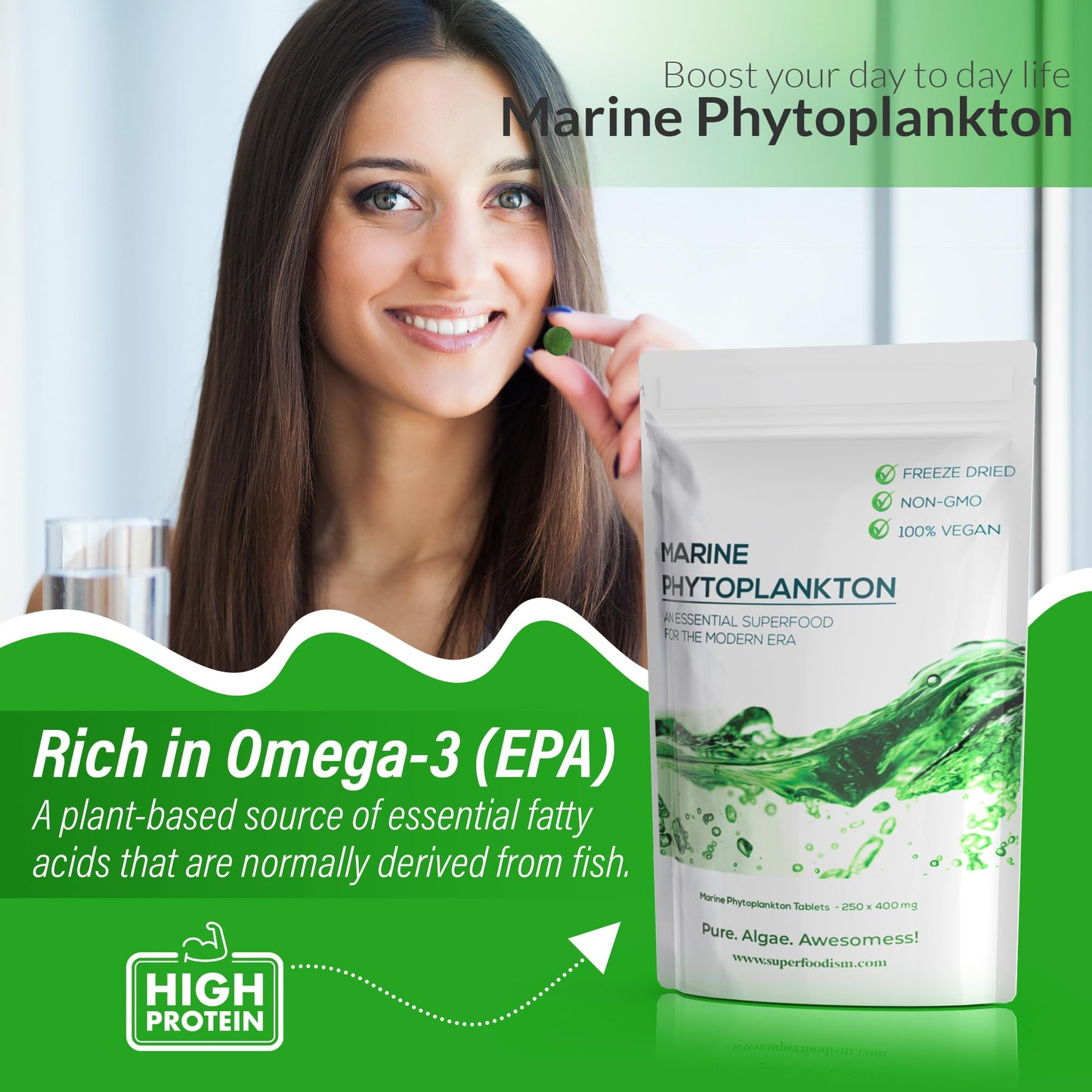 SuperFoodISM Marine Phytoplankton Supplement - Omega-3 & Essential Nutrients (250 Tablets)