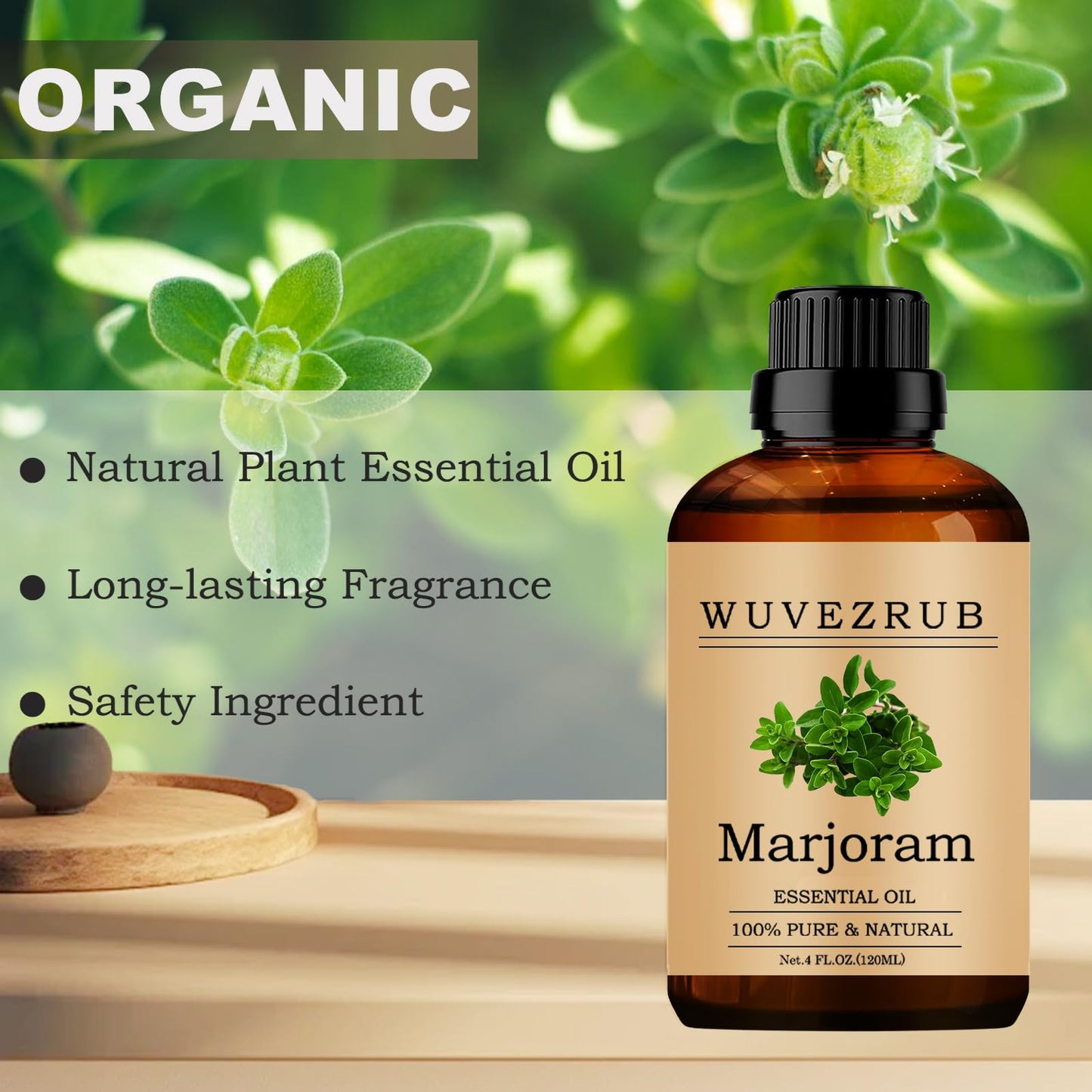 Marjoram Essential Oil 120ML | 4 Fl Oz – 100% Pure & Natural for Aromatherapy Diffusers | Wuvezrub