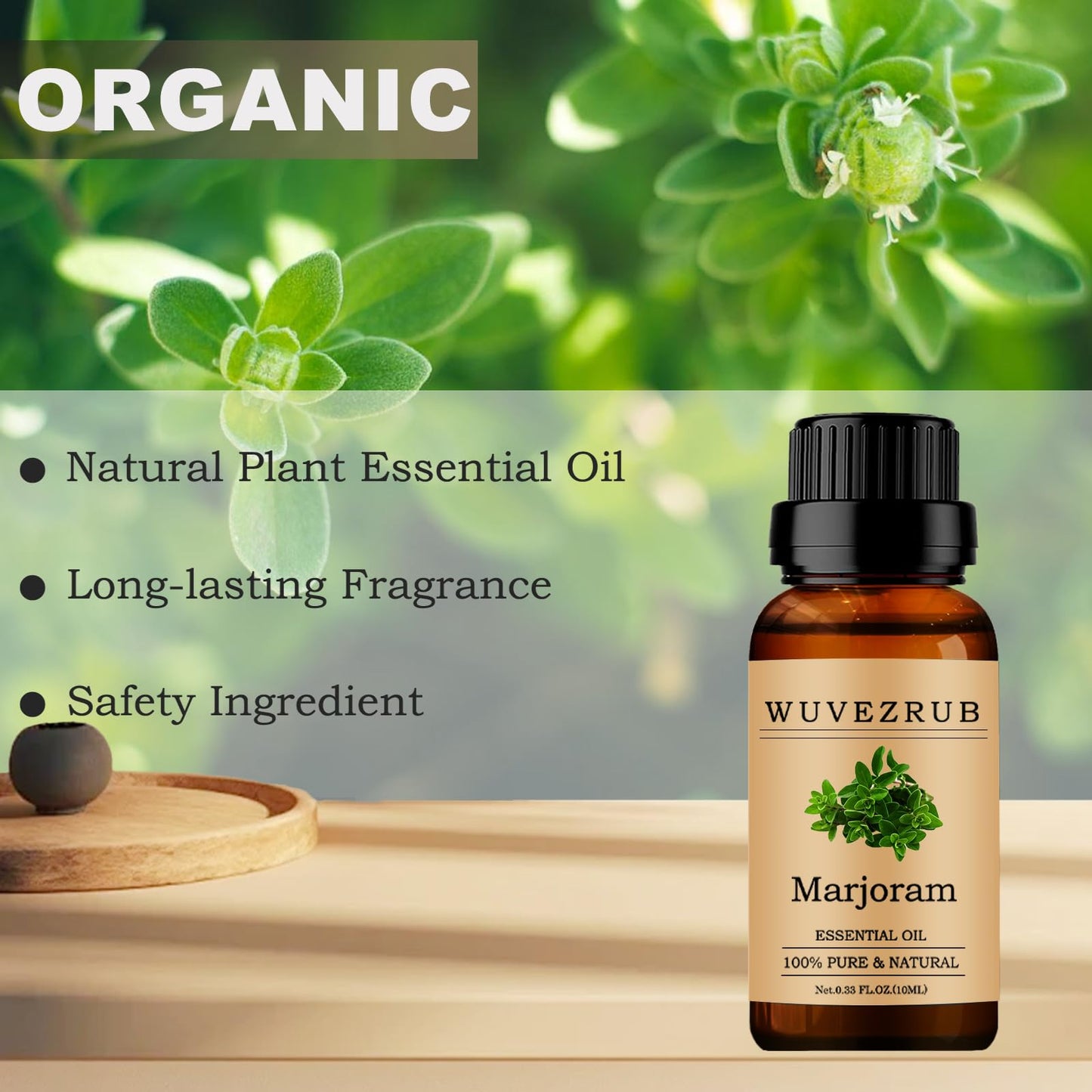 Organic Marjoram Essential Oil 10ML - 0.33 Fl Oz | 100% Pure & Natural for Aromatherapy Diffuser