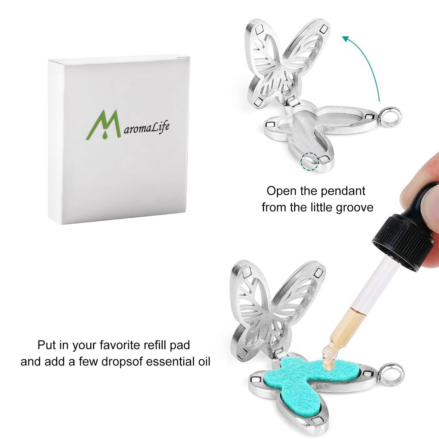 Maromalife Butterfly Diffuser Necklace – Essential Oil Aromatherapy Pendant