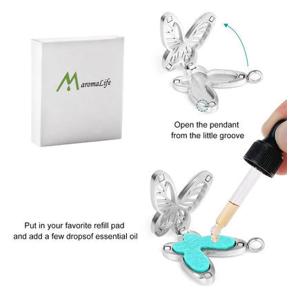 Maromalife Butterfly Diffuser Necklace – Essential Oil Aromatherapy Pendant