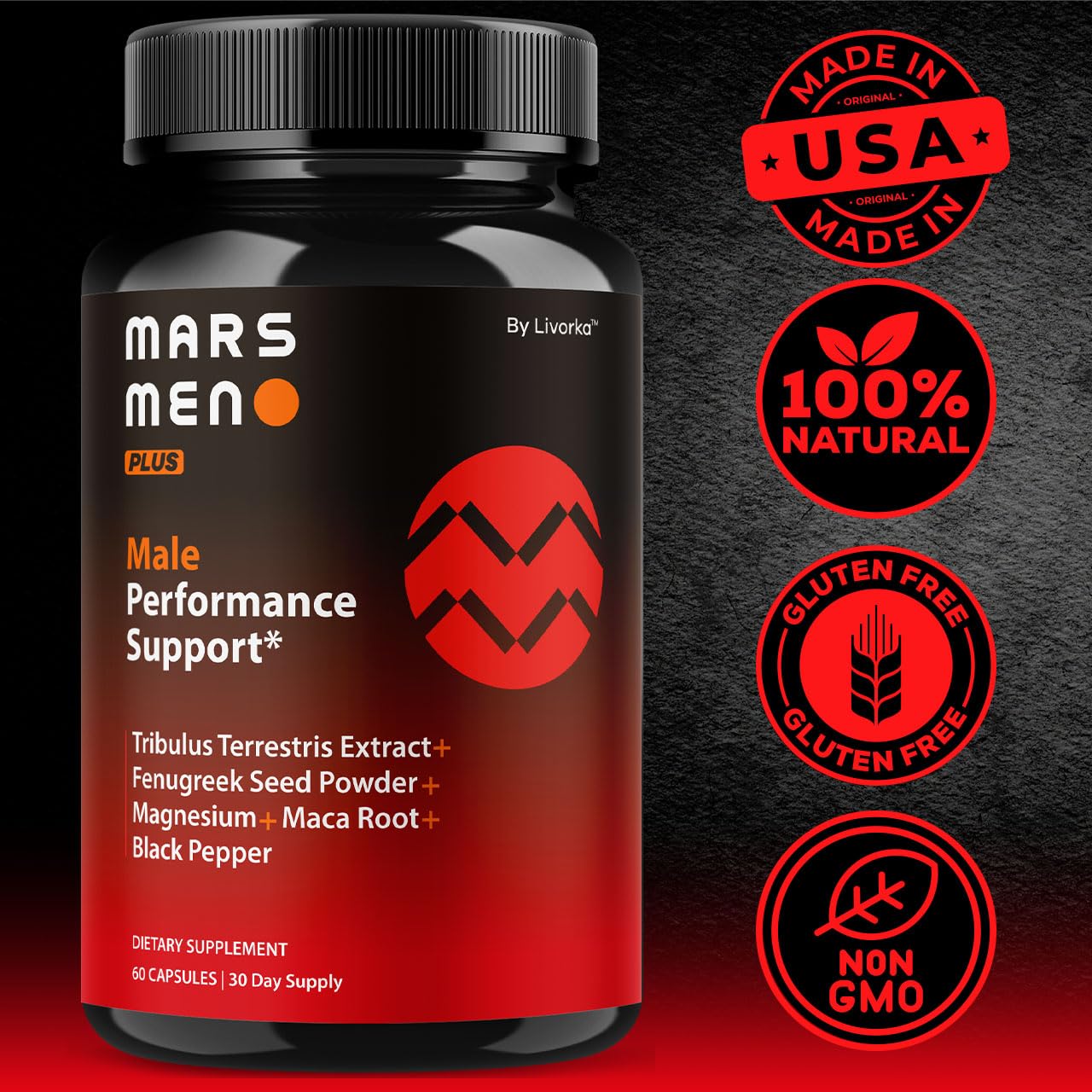 LIVORKA Mars Men Plus - Natural Support Capsules | Vitamin Advanced Formula, 60 Capsules