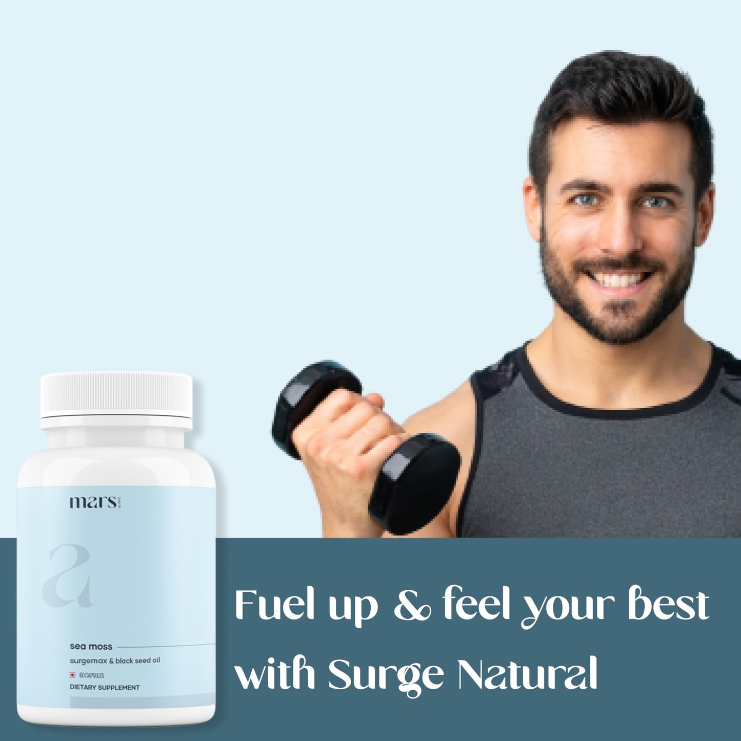 Mars Sea Moss Caps Surge Natural (60N) – 84 Minerals, Black Seed Oil & Vitamin D3 | Pack of 1