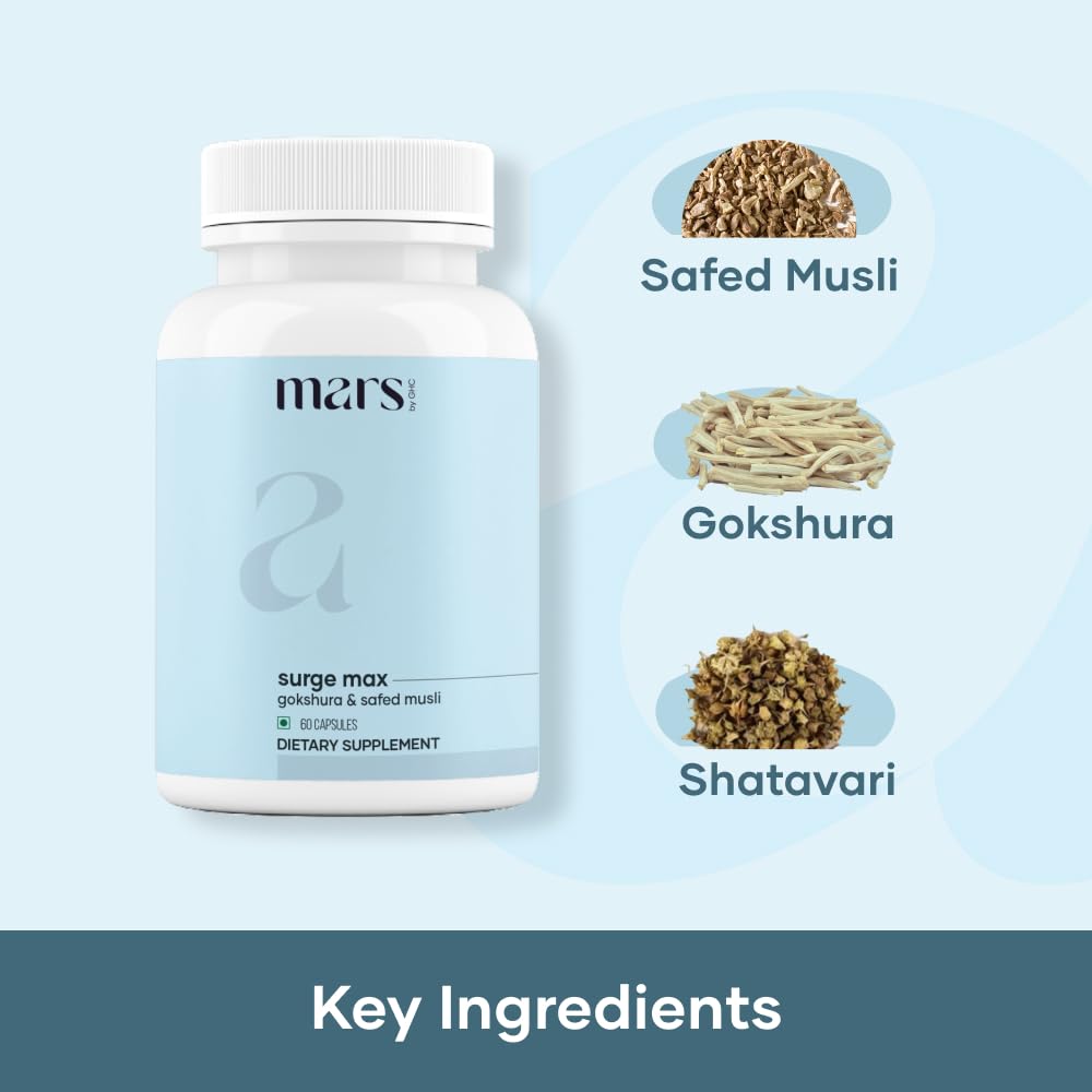 Mars Surgemax Natural Capsules with Shilajit & Safed Musli | Supports Energy, Strength & Immunity | 60 Capsules | Pack of 1