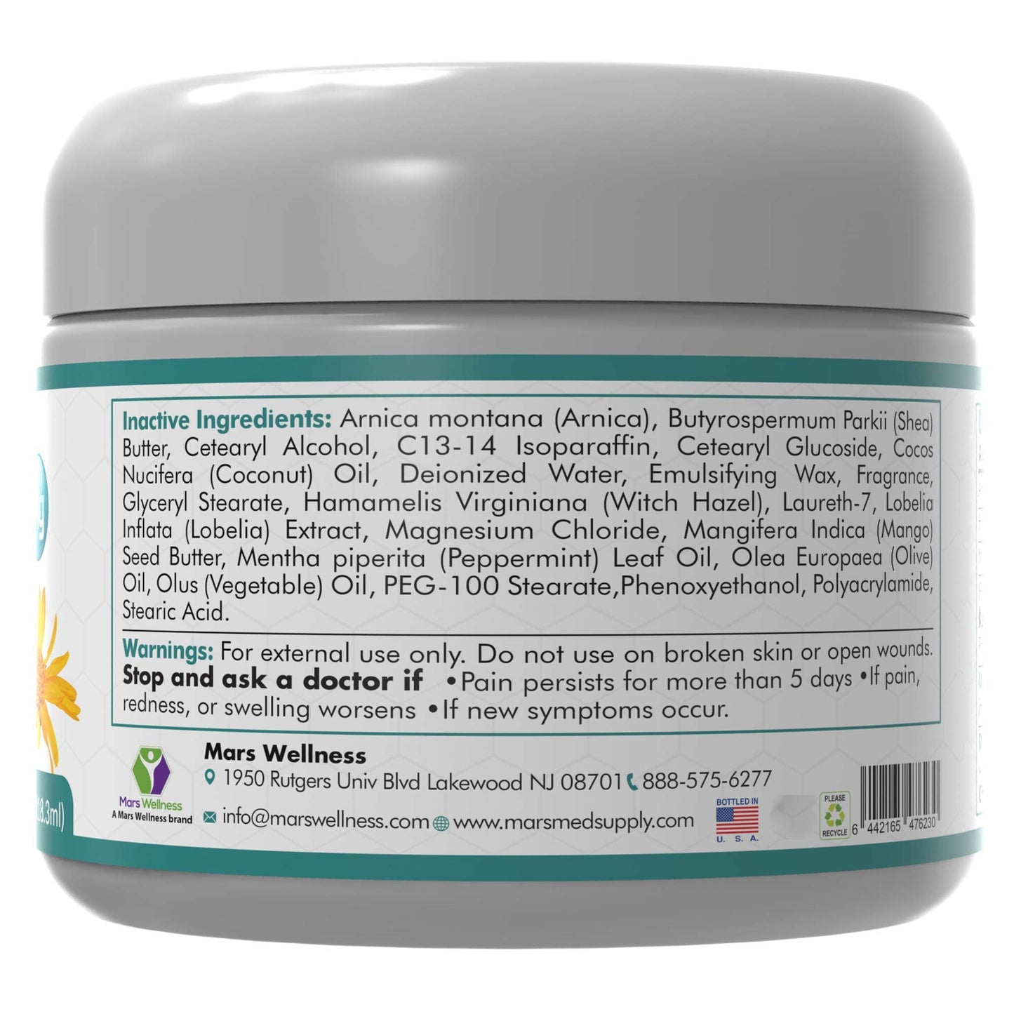 Mars Wellness MG+ Magnesium Cream Pain Relief - Extra Strength Arnica, 4 oz Tub