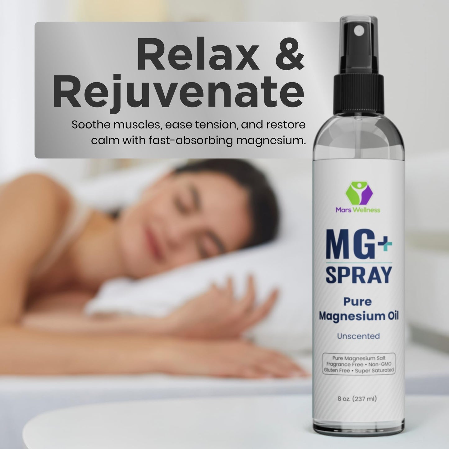 Mars Wellness MG+ Pure Magnesium Oil Spray – Made in USA, 8 oz for Relaxation & Muscular Support