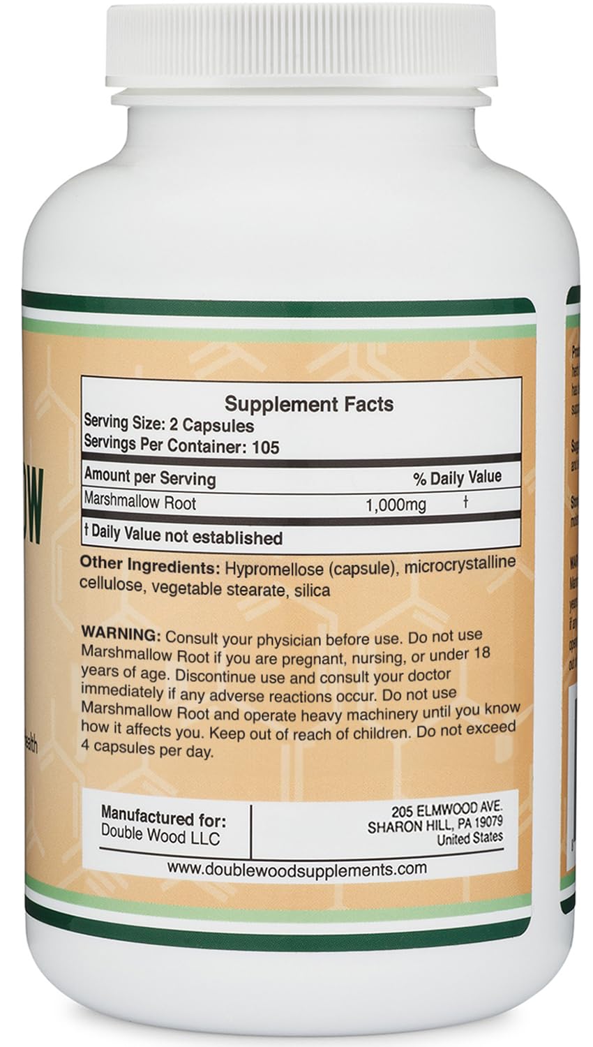 Marshmallow Root Capsules - 210 Count, 1000mg per Serving | Vegan, Gluten Free | Double Wood