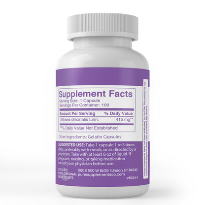 Pure Marshmallow Root Capsules – 100 Count, Always Pure, No Additives, Lab Verified