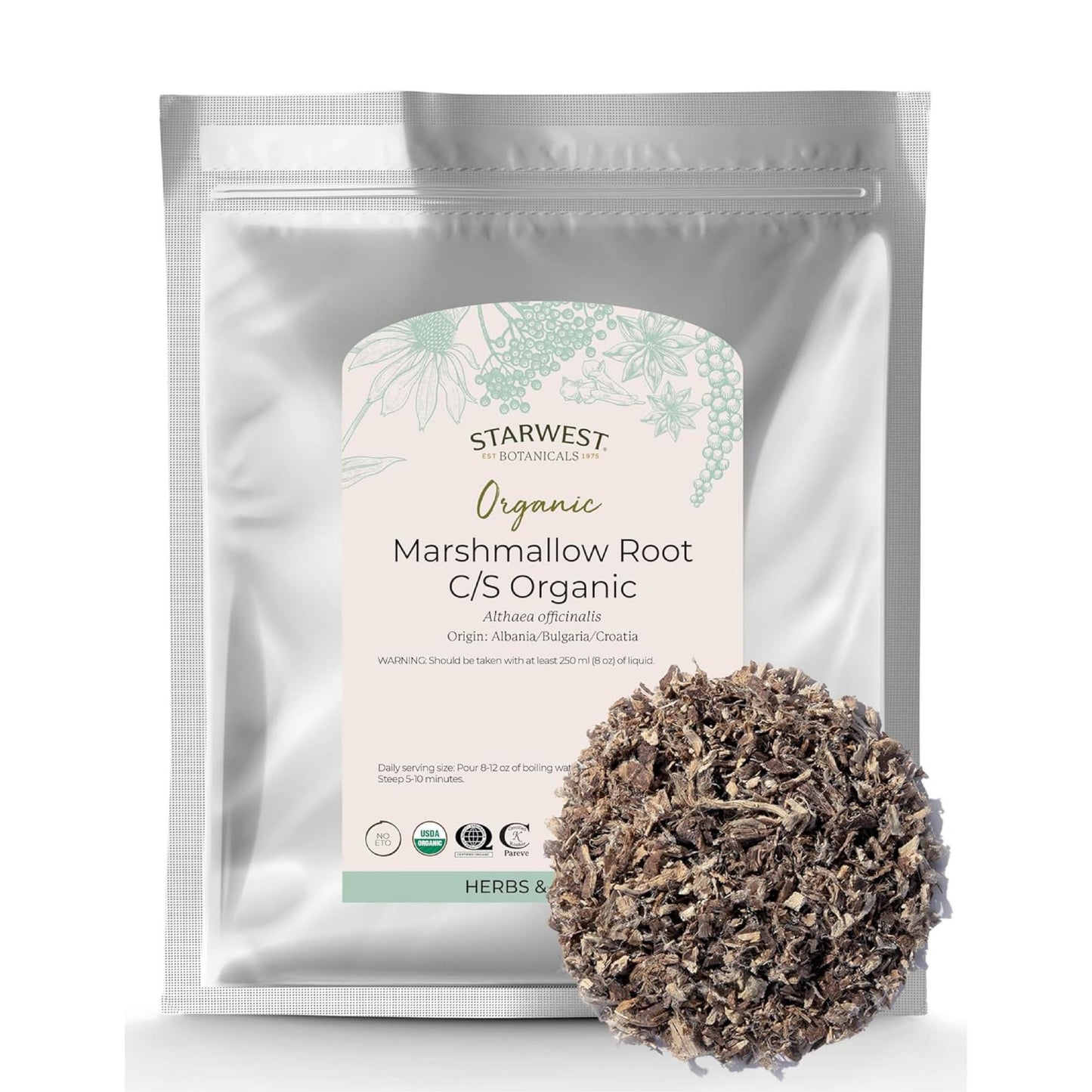 Starwest Organic Marshmallow Root – Dried Herb for Tea, 1 lb, Kosher, Non-GMO