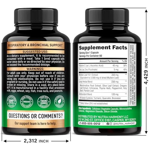 Mullein Leaf Extract for Lung Detox – 15-in-1 Lung Support (USA Made) | Smokers Cleanse
