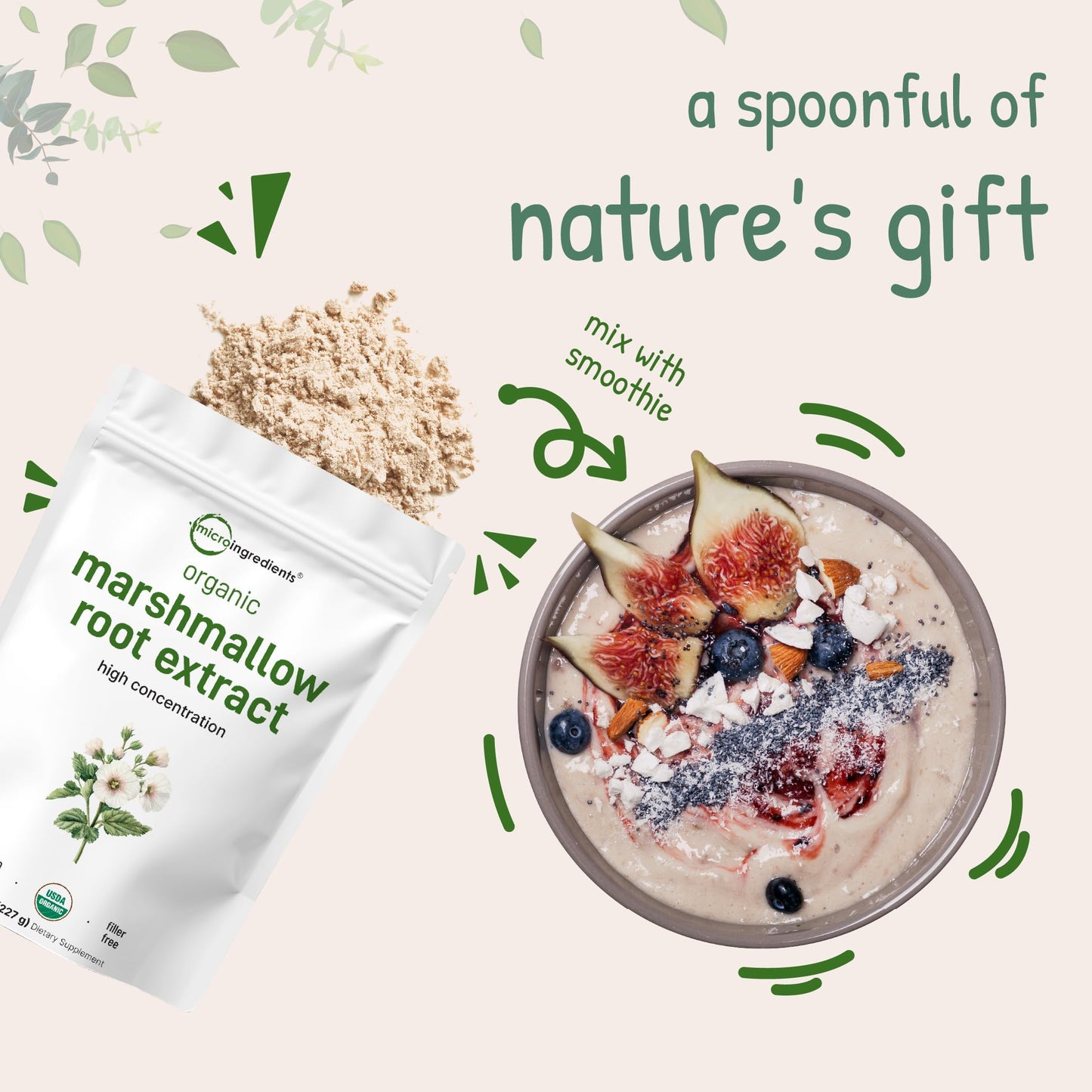 Organic Marshmallow Root Powder 8 oz - Filler-Free, Non-GMO, Vegan | Micro Ingredients