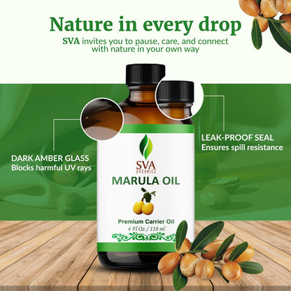 SVA Organic Marula Seed Oil – 4 Fl Oz | Cold-Pressed Virgin Marula Oil for Face, Skin & Hair