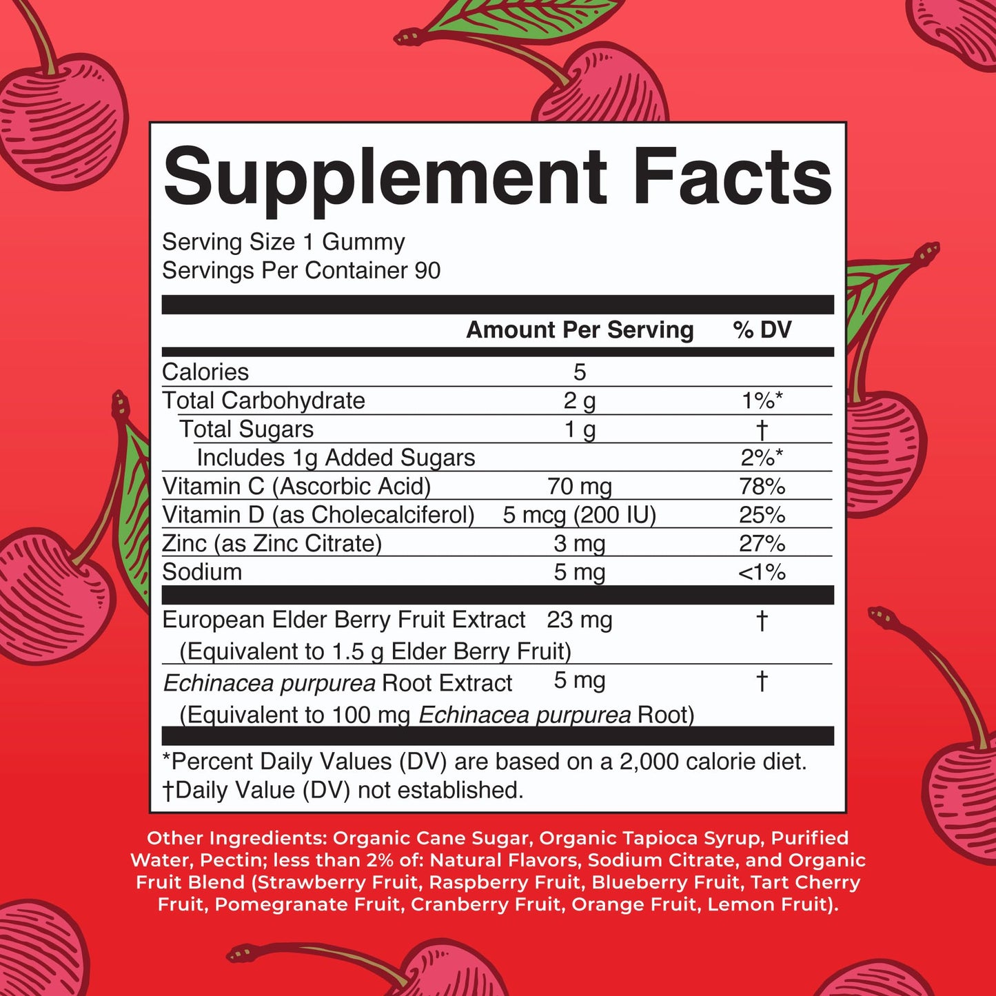 Mary Ruth's 5-1 Immunity Gummies with Elderberry for Kids & Adults – Cherry | Pectin Based | Vegan | 90 Count
