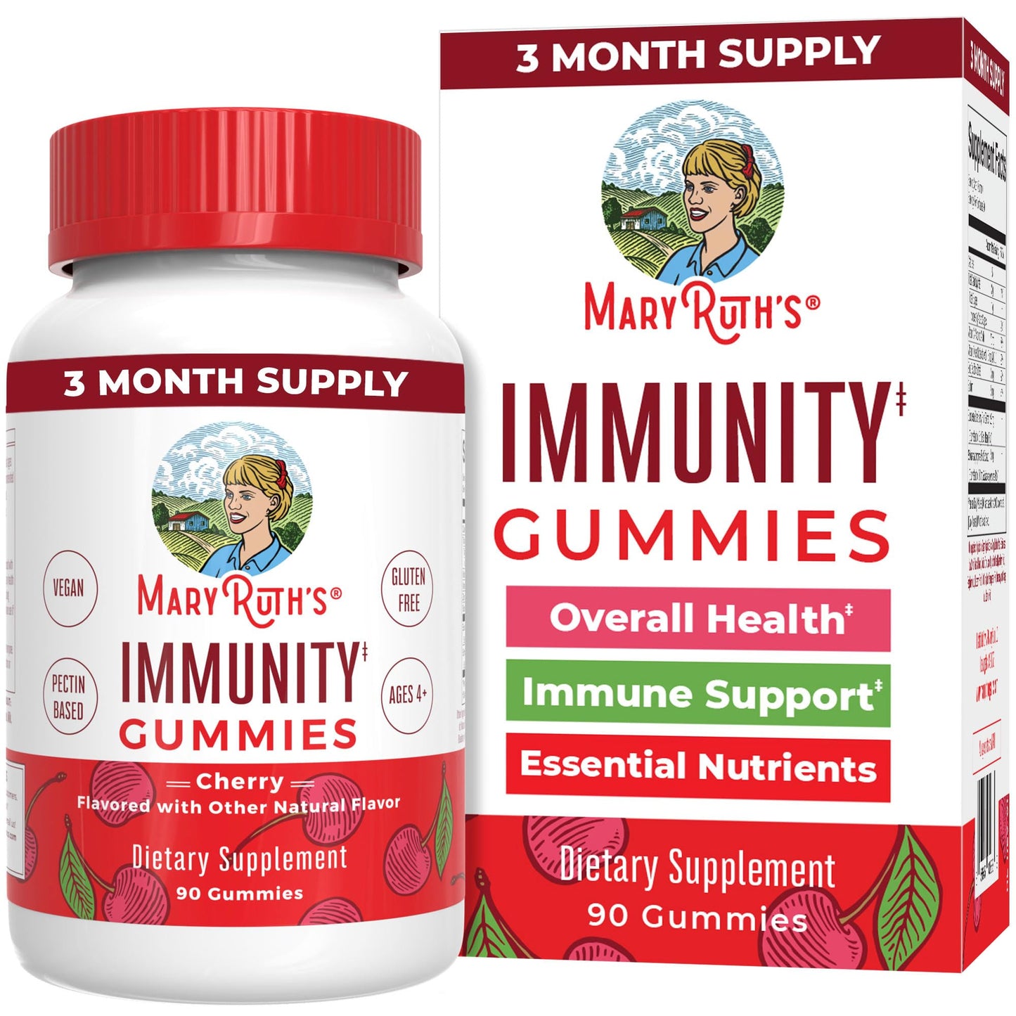 Mary Ruth's 5-1 Immunity Gummies with Elderberry for Kids & Adults – Cherry | Pectin Based | Vegan | 90 Count
